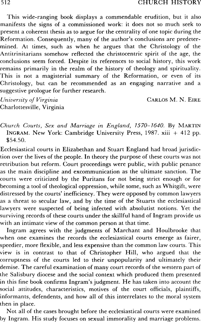 Church Courts Sex And Marriage In England 15701640 By Martin Ingram