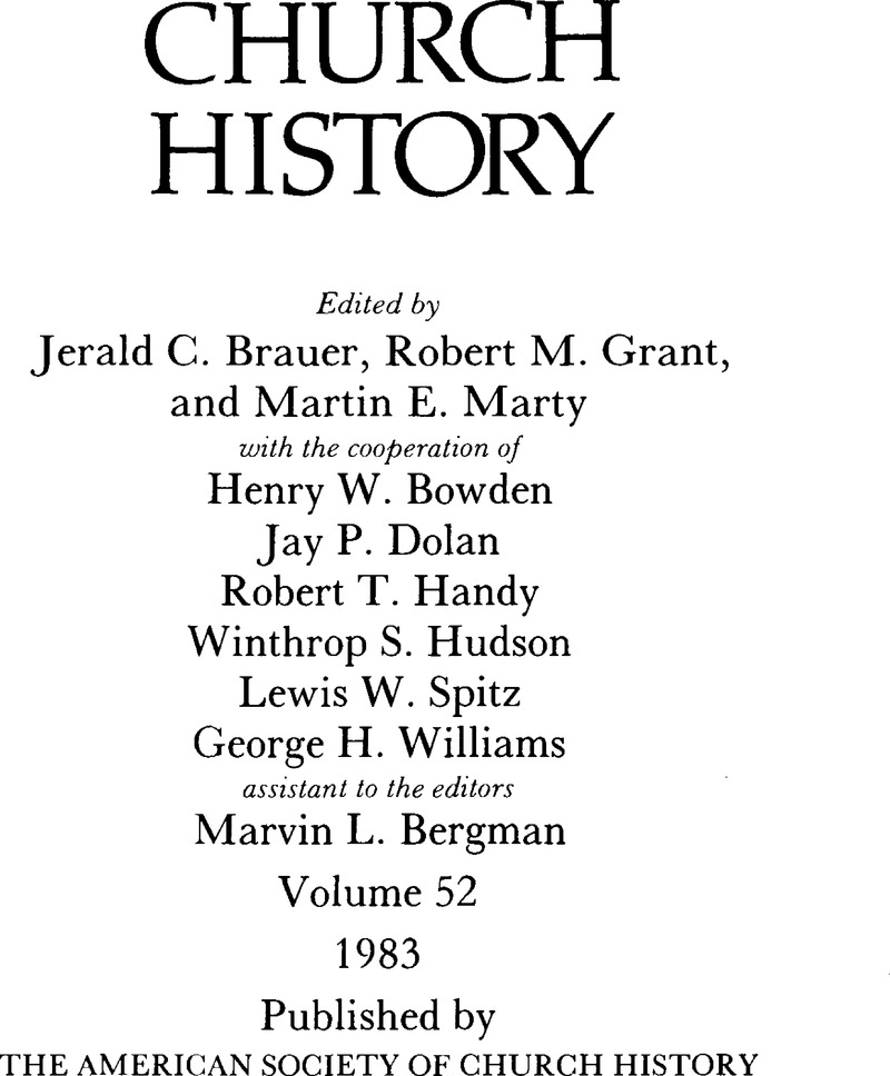 Index To Church History 1983 Volume 52 Church History Cambridge Core