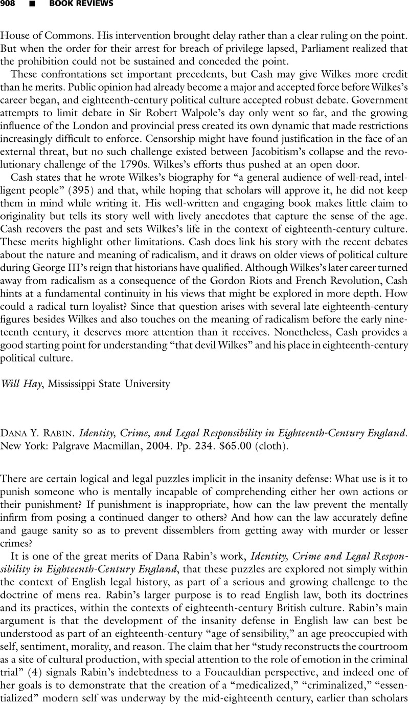 Dana Y Rabin Identity Crime And Legal Responsibility In Eighteenth