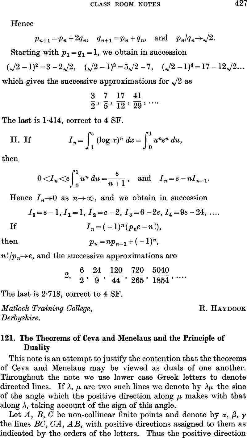 The Theorems Of Ceva And Menelaus And The Principle Of Duality