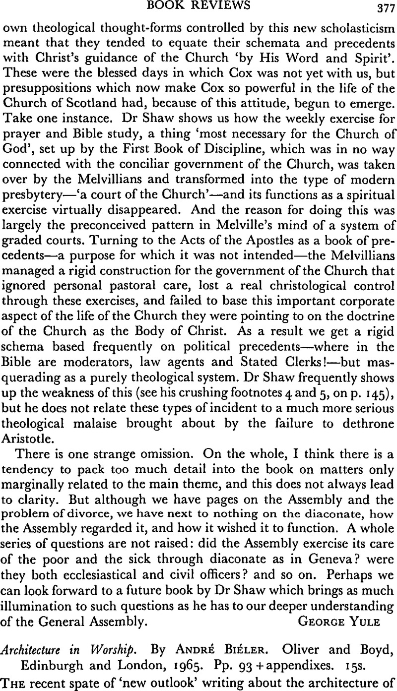 Architecture in Worship By André Biéler Oliver and Boyd Edinburgh