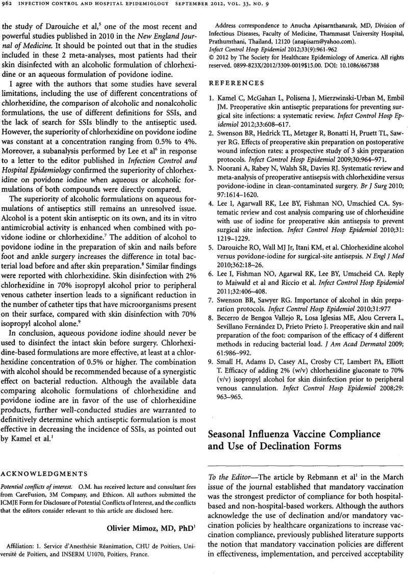 Seasonal Influenza Vaccine Compliance And Use Of Declination Forms