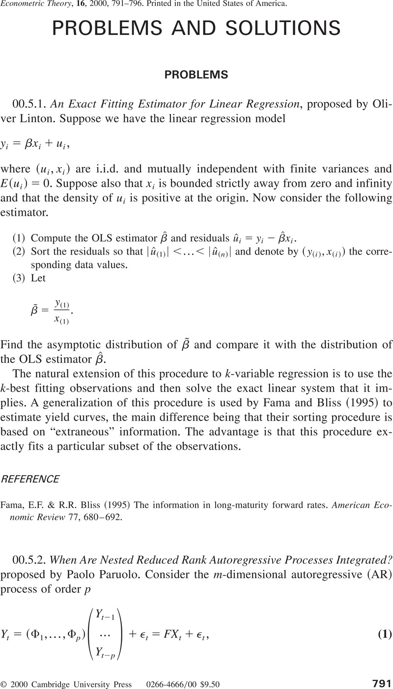 Problems And Solutions Econometric Theory Cambridge Core