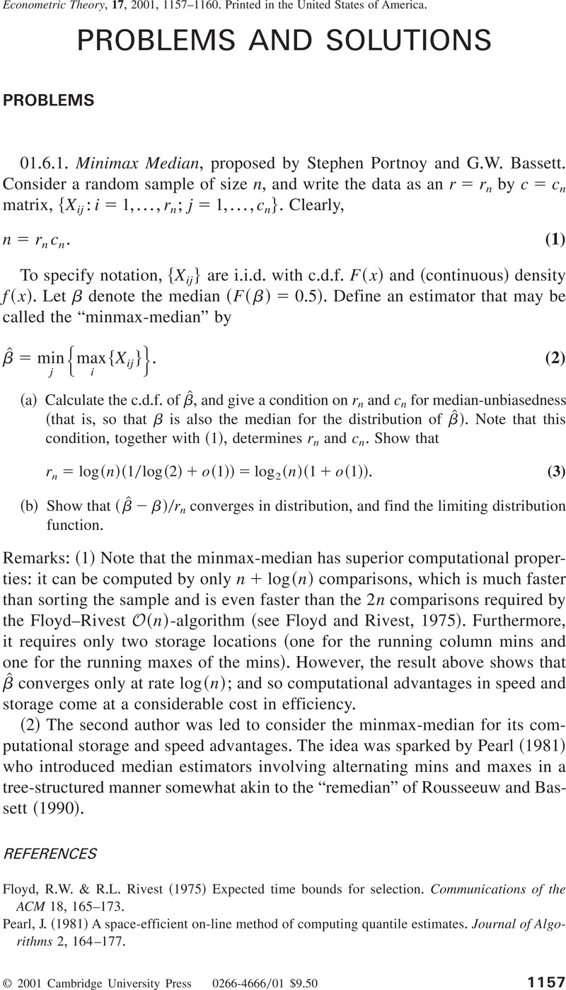 Problems And Solutions Econometric Theory Cambridge Core