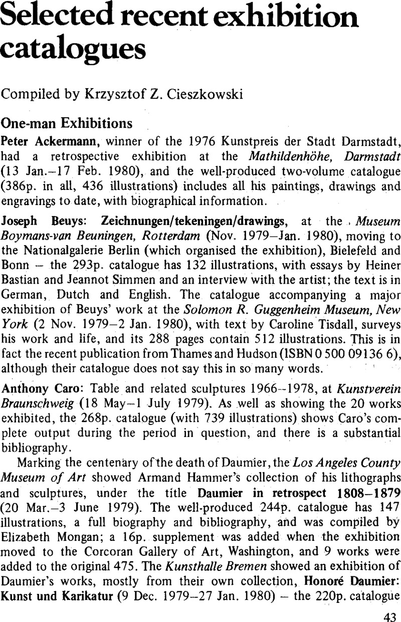 Selected Recent Exhibition Catalogues Art Libraries Journal