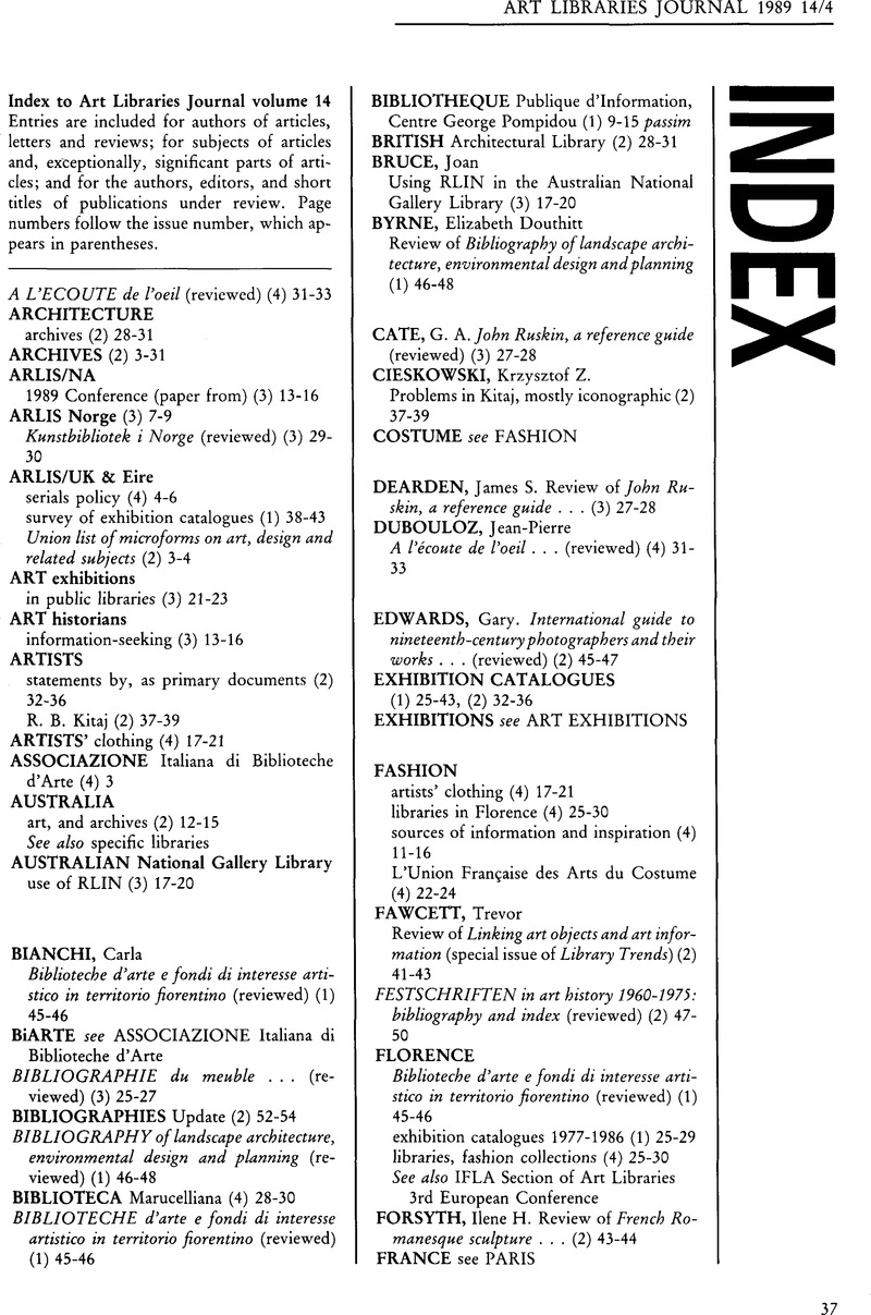 Index Art Libraries Journal Cambridge Core