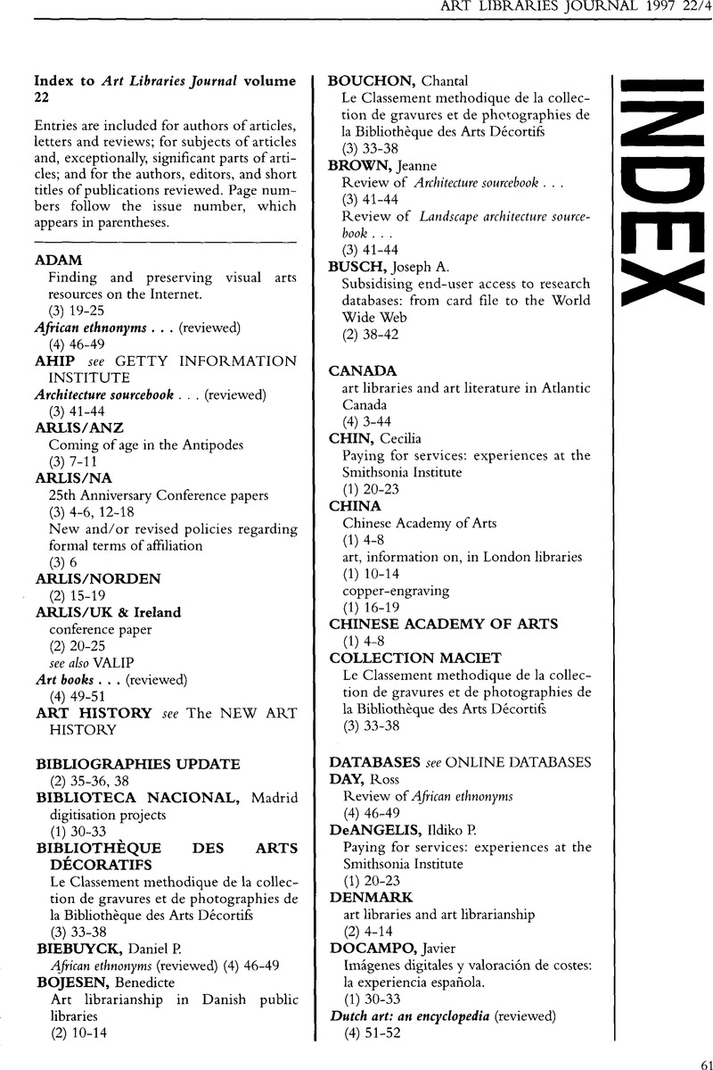 Index Art Libraries Journal Cambridge Core