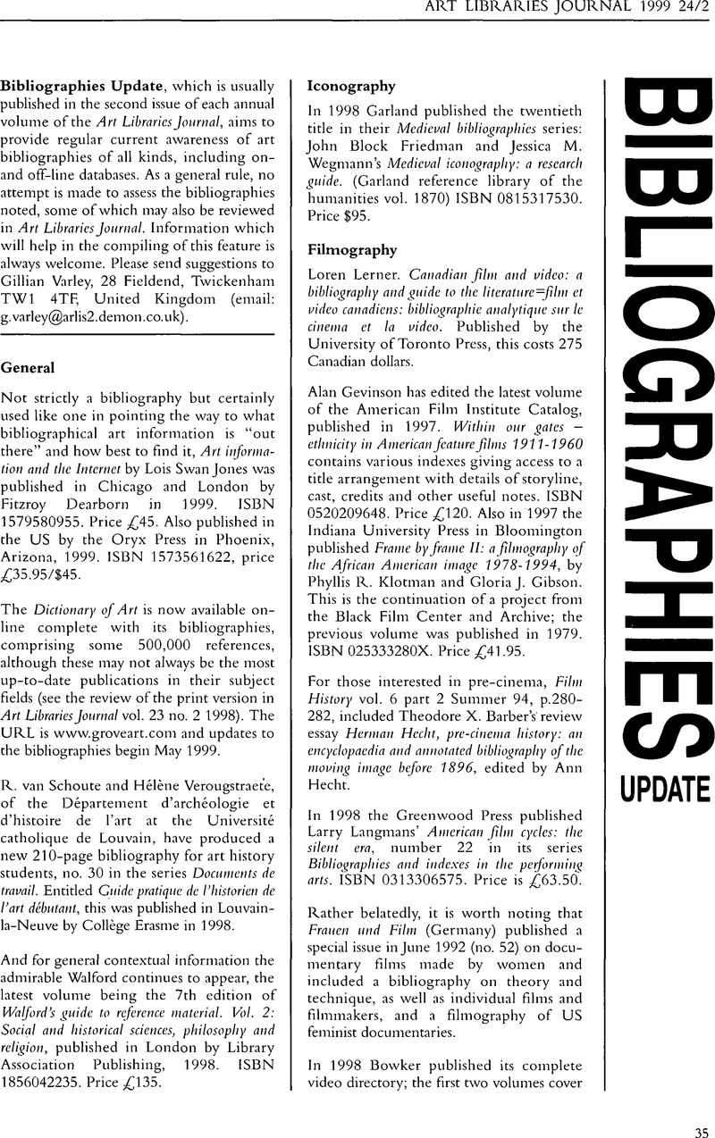 Bibliographies Update Art Libraries Journal Cambridge Core