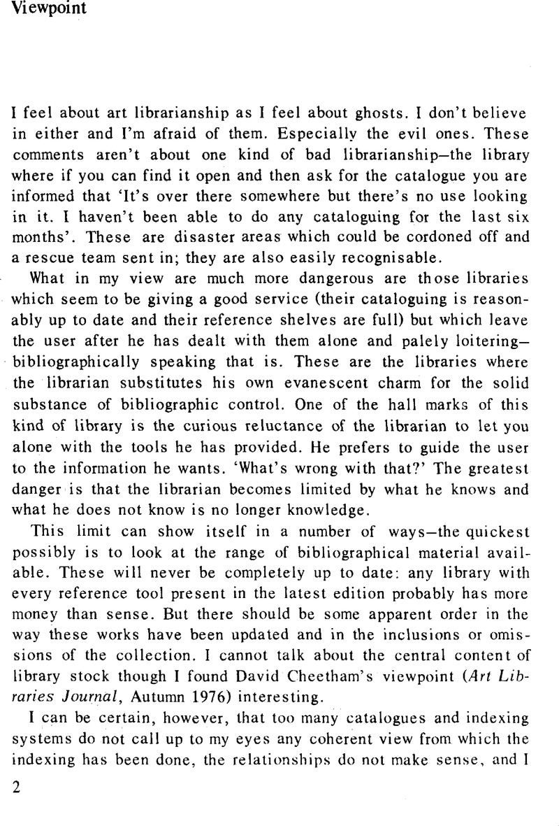 Viewpoint Art Libraries Journal Cambridge Core