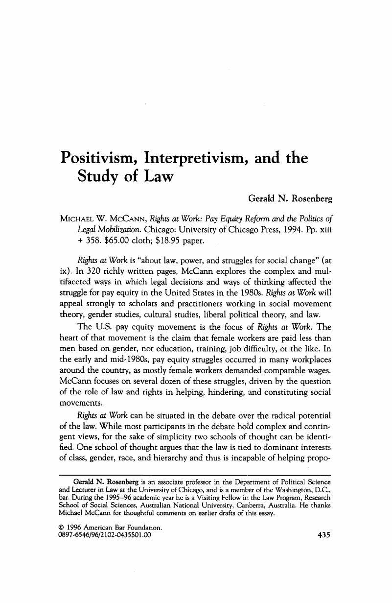 Positivism Interpretivism And The Study Of Law Law Social Inquiry