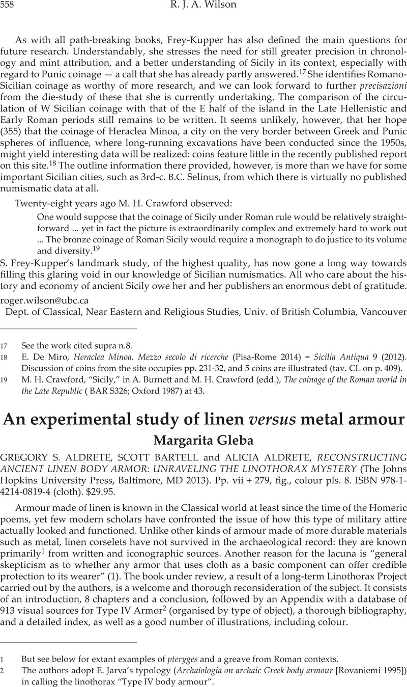 An Experimental Study Of Linen Versus Metal Armour Gregory S Aldrete