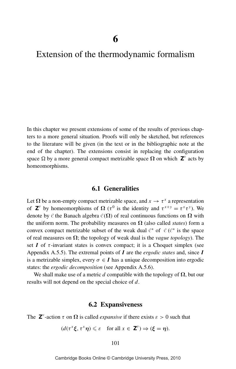 Extension Of The Thermodynamic Formalism Chapter Thermodynamic