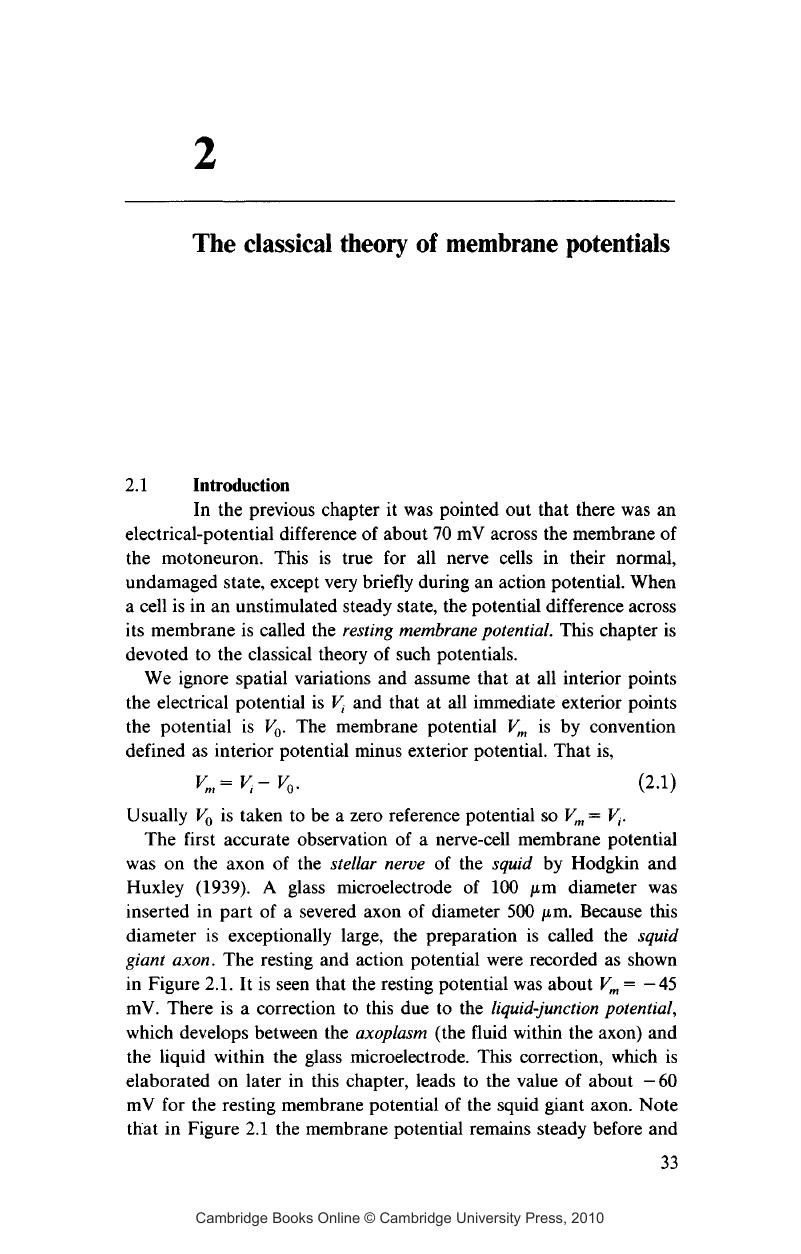 The Classical Theory Of Membrane Potentials Chapter Introduction