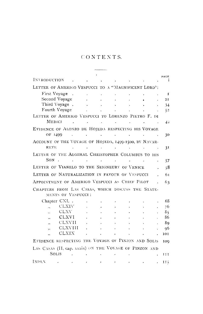 Contents Letters Of Amerigo Vespucci And Other Documents