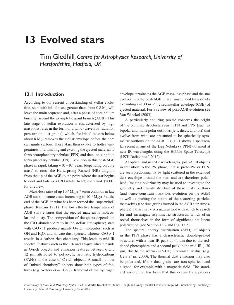 Evolved Stars Chapter Polarimetry Of Stars And Planetary Systems