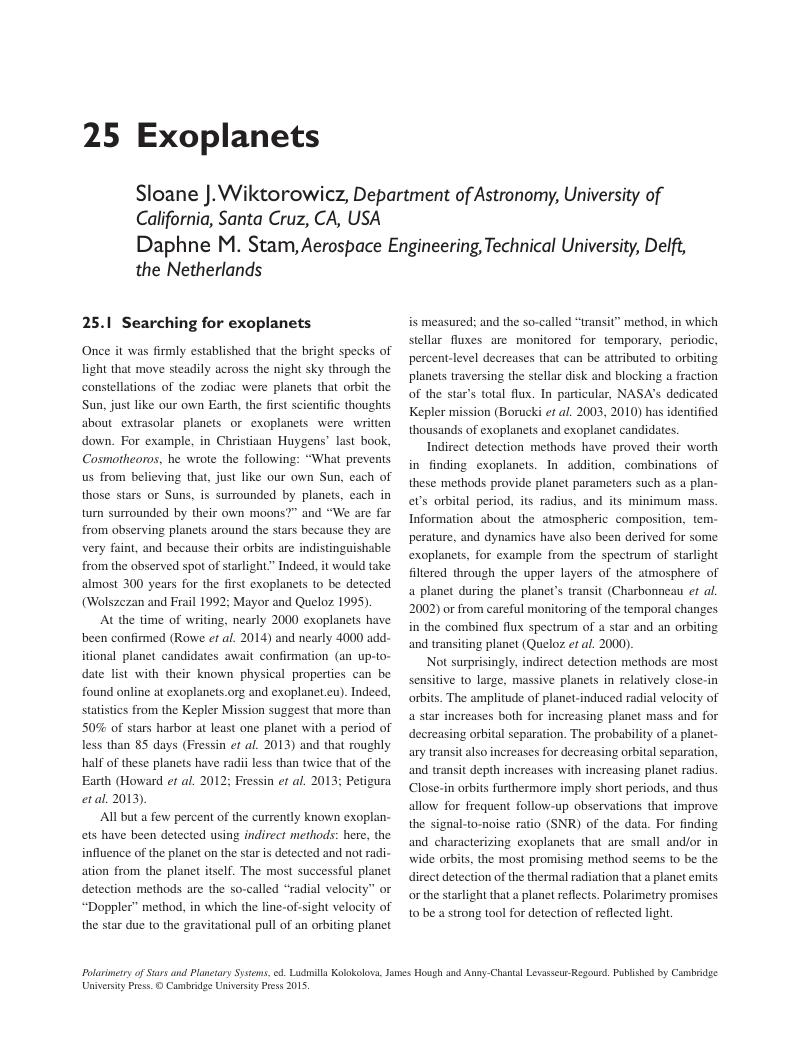 Exoplanets Chapter 25 Polarimetry Of Stars And Planetary Systems