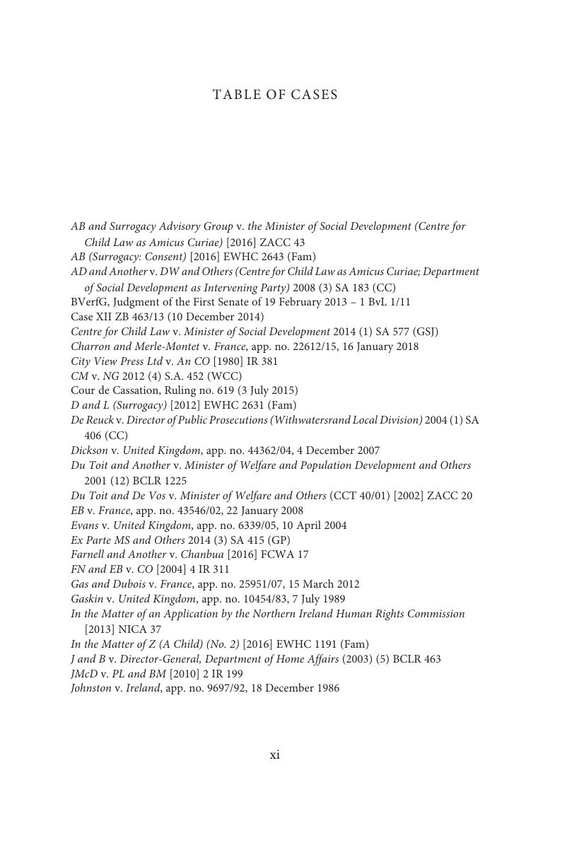 Table Of Cases Same Sex Parenting And The Best Interests Principle