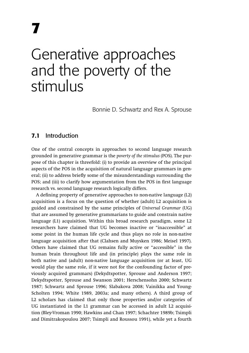 Generative Approaches And The Poverty Of The Stimulus Chapter 7 The