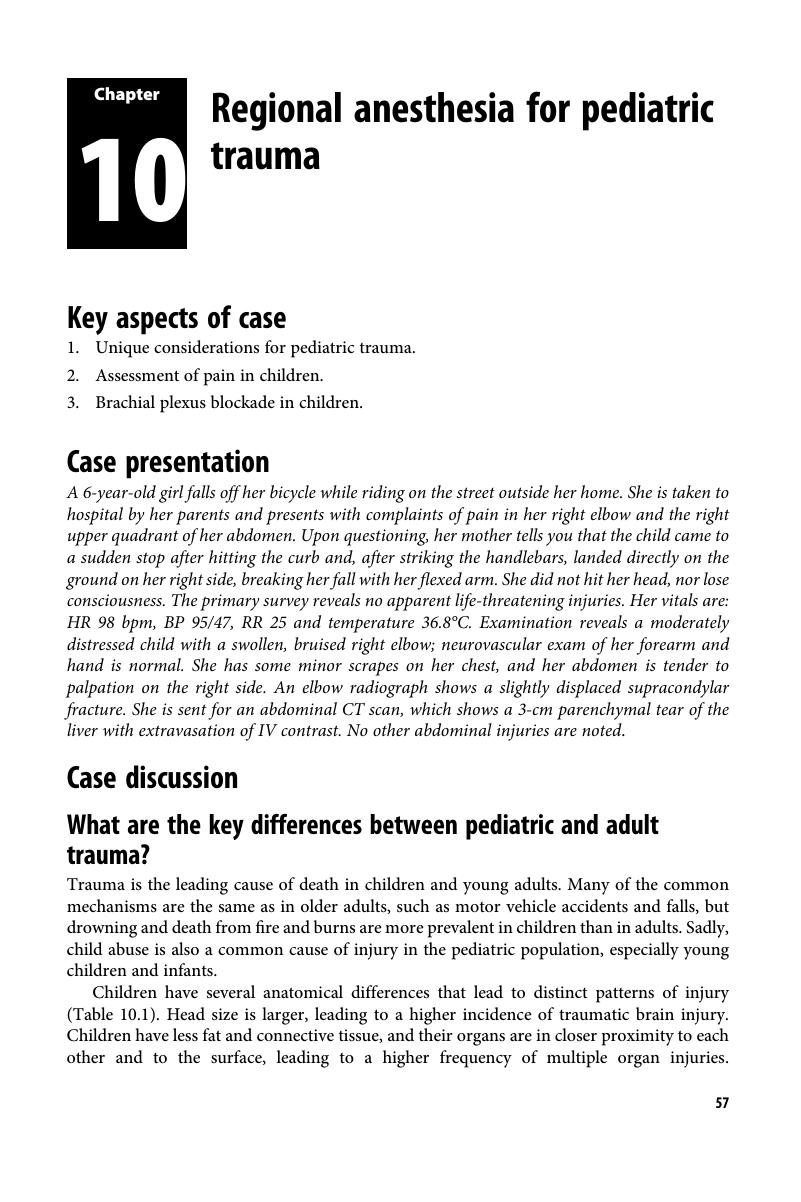 Regional Anesthesia For Pediatric Trauma Chapter 10 Regional