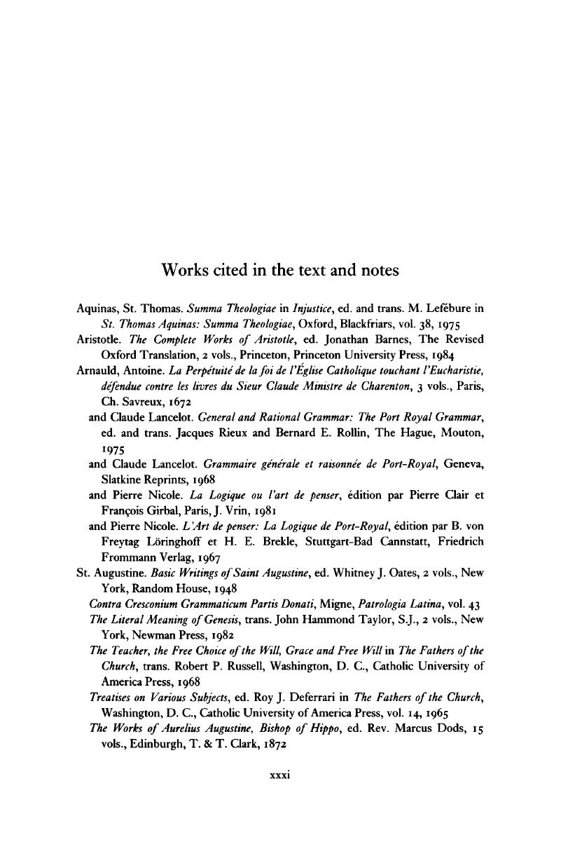 List Of Works Cited In The Text And Notes Antoine Arnauld And Pierre