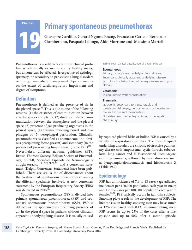 Primary Spontaneous Pneumothorax Chapter Core Topics In Thoracic