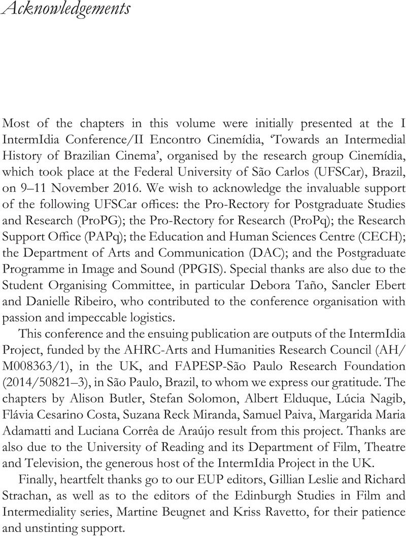 Acknowledgements Towards An Intermedial History Of Brazilian Cinema