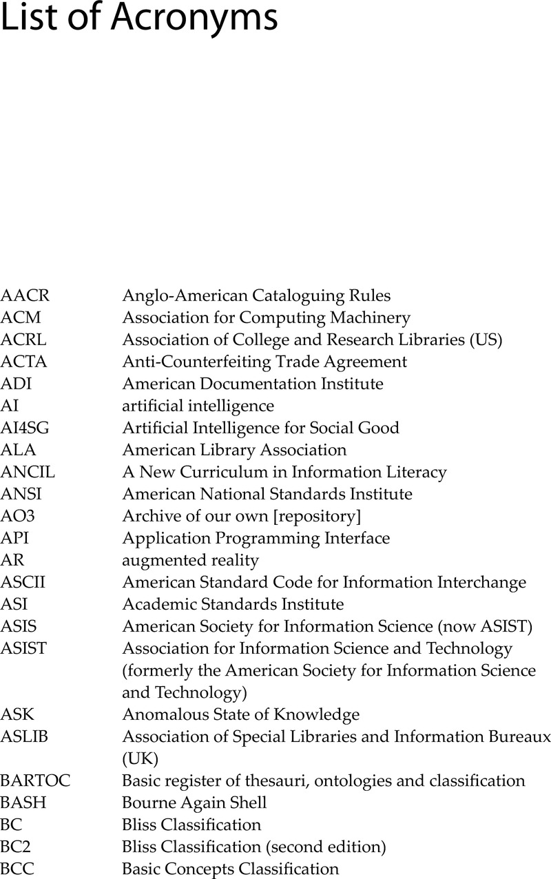 List Of Acronyms Introduction To Information Science