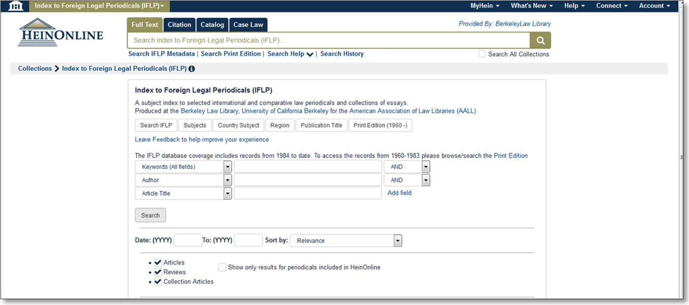 Index to Foreign Legal Periodicals Legal Information Management