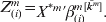 Z_{\lpar i\rpar }^{m} \equals X^{\ast m} \prime \beta _{\lpar i\rpar }^{m\,\lsqb \tilde{k}^{m} \rsqb } .