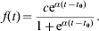 f\lpar t\rpar \equals {{c{\rm e}^{\alpha \lpar t \minus t_{\setnum{0}} \rpar } } \over {1 \plus {\rm e}^{\alpha \lpar t \minus t_{\setnum{0}} \rpar}}}.