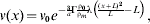 v\lpar x\rpar \equals v_{\setnum{0}} e^{ \minus {\setnum{3} \over a}\rmGamma {{\rmrho _{\setnum{0}} } \over {\rmrho_{m} }} \rmlambda \left( {{{\lpar x \plus L\rpar ^{\setnum{2}} } \over L} \minus L} \right)} \comma