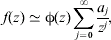 f\lpar z\rpar \simeq \rmphi \lpar z\rpar \sum\limits_{j \equals \setnum{0}}^{\infty } {{{a_{j} } \over {z^{j} }}}\comma