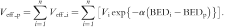 V_{{\rm{eff\_p}}} = \sum\limits^n_{i={\it1}} {V_{{\rm{eff\_i}}} = \sum\limits^n_{i={\it 1}} {[ {V_{\rm{i}} \exp \{ { - \alpha ( {{\rm{BED}}_{\rm{i}} - {\rm{BED}}_{\rm{p}} } )} \}} ]} }  . 