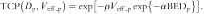 {\rm{TCP}}( {D_{\rm{p}} ,V_{{\rm{eff\_p}}} } ) = \exp [ { - \rho V_{{\rm{eff\_p}}} \exp \{ { - \alpha {\rm{BED}}_{\rm{p}} } \}} ] . 