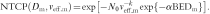 {\rm{NTCP}}( {D_{\rm{m}} ,v_{{\rm{eff\_m}}} } ) = \exp [ { - N_0 v_{{\rm{eff\_m}}} ^{ - k} \exp \{ { - \alpha {\rm{BED}}_{\rm{m}} } \}}]