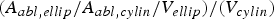 $\displaystyle{({A_{abl\comma ellip} /A_{abl\comma cylin} } / {V_{ellip}) / (V_{cylin} })}$