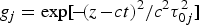 $g_j=\exp \lsqb \!-\! \lpar z \!-\! ct\rpar ^2 /c^2 {\rm \tau} _{0j}^2 \rsqb $