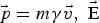 $\vec{\,p} = m {\rm \gamma} \vec{v}\comma \; {\rm \vec E}$
