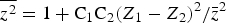 $\overline{z^{2}} = 1 + {\rm C}_1 {\rm C}_2\lpar Z_1 - Z_2\rpar ^2 / {\bar z}^2$