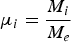 ${\rm \mu}_i = {M_i \over M_e}$