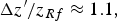 $\displaystyle{\Delta z^{\prime} / z_{Rf}} \approx 1.1\comma \; $