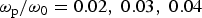 ${\omega_{\rm p} / \omega_0} = 0.02\comma \; 0.03\comma \; 0.04$