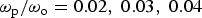 ${\omega_{\rm p} / \omega_{\rm o}} = 0.02\comma \; 0.03\comma \; 0.04$