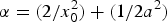 $\alpha=({2 /{x_0^2 }})+({1 / {2a^2 })}$