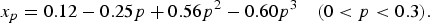x_p = 0.12 - 0.25p + 0.56p^2 - 0.60p^3 \quad \lpar 0 \lt p \lt 0.3\rpar .\eqno \lpar 7\rpar