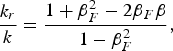 {k_r \over k} = {1 + \beta_F^2 - 2\beta_F \beta \over 1 - \beta_F^2}\comma \;