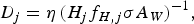 D_j = \eta\, \lpar H_j f_{H\comma j} \sigma A_W\rpar ^{ - 1}\comma