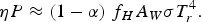 \eta P \approx \lpar 1 - \alpha \rpar\ f_H A_W \sigma T_r ^4.