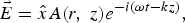 \vec E=\hat xA\lpar r\comma \; z\rpar e^{ - i\lpar {\rm \omega} t - kz\rpar} \comma