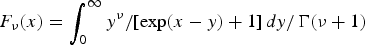 $F_{\rm \nu} \lpar x\rpar = \vint_0^{\infty} y^{{\rm \nu}}/\lsqb \exp\lpar x-y\rpar + 1\rsqb\, dy /\Gamma\lpar {\rm \nu}+1\rpar $